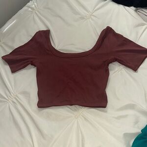 Lululemon Athletica Red Fitted Crop Cap Sleeve Blouse